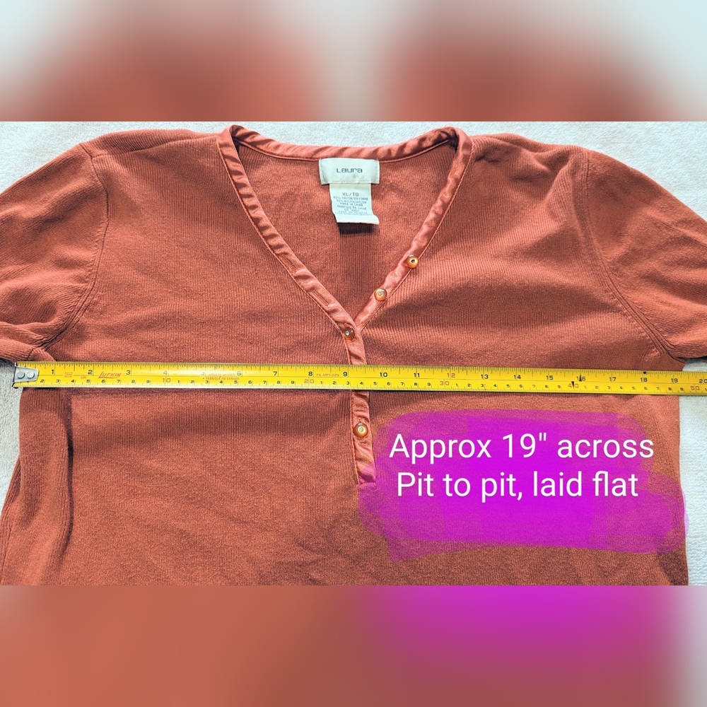 Laura size XL**, 3/4 length sleeve, v neck rust coloured pullover, GUC - Picture 4 of 9